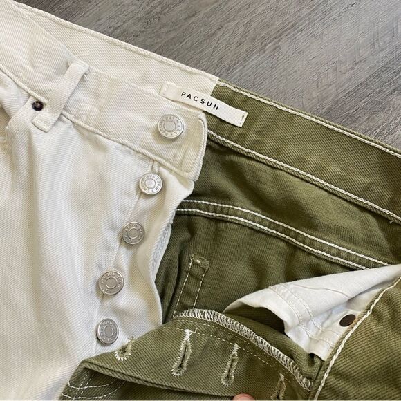 PacSun High Rise Straight Jeans Olive Cream Butty Fly 27 - Picture 4 of 12